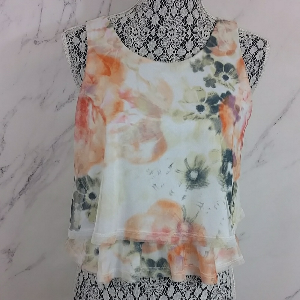 Anthro Paper Crane Tulle Floral Tank